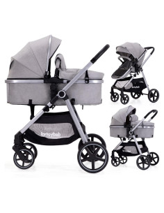 Carrito de bebé 2 en 1 LORTSYBAB Gris Plegable y Reversible