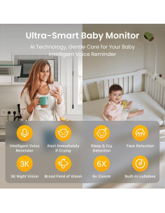 Monitor de Bebé WiFi Monai 3K FHD con Audio y Alertas IA 2