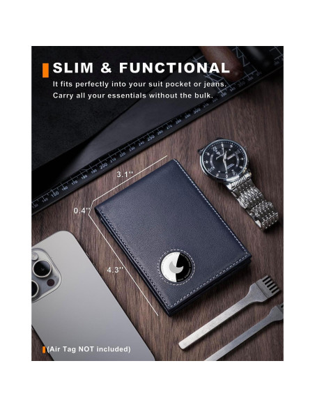Billetera de cuero VISWORLD con soporte para AirTag y bloqueo RFID