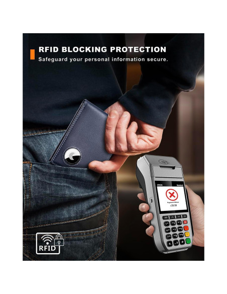 Billetera de cuero VISWORLD con soporte para AirTag y bloqueo RFID