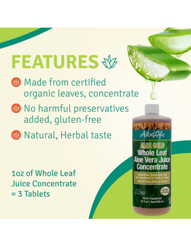 Jugo de Aloe Vera Orgánico Aloe Life - 1.89 L - Aloe Gold