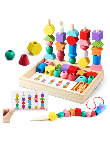 Juguete de Madera Montessori ZGIMI con Cuentas y Apilador Juguete de Madera Montessori ZGIMI con Cuentas y Apilador