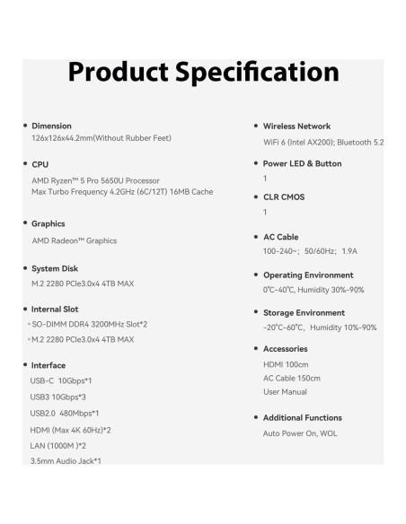 Mini PC Beelink EQR5, Ryzen 5 5650U, 32GB RAM, 1TB SSD Mini PC Beelink EQR5, Ryzen 5 5650U, 32GB RAM, 1TB SSD