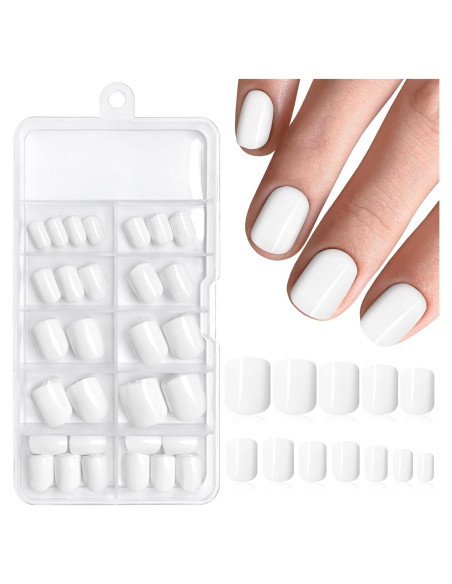 120 Uñas Postizas Cortas Blancas Bellelfin - Brillantes y Resistentes