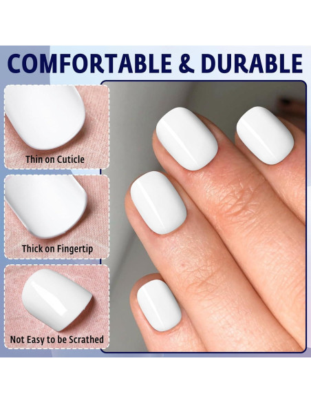 120 Uñas Postizas Cortas Blancas Bellelfin - Brillantes y Resistentes
