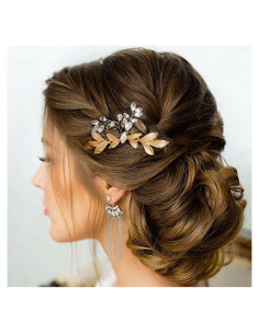 Peina de Novia Asooll Hoja de Oro con Rhinestone