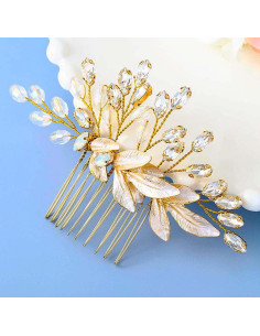 Peina de Novia Asooll Hoja de Oro con Rhinestone 2