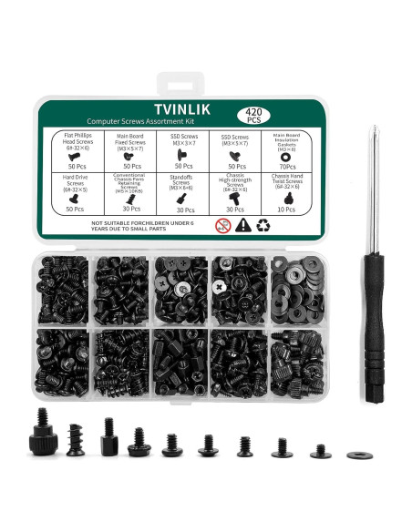 Kit de Tornillos para PC TVINLIK 420 Piezas M2 M2.5 M3 M5
