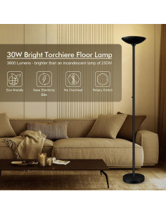 Lámpara de Pie LED Regulable AUQUEE 30W 3600LM 180cm Negro 2