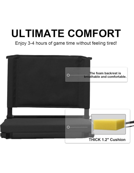 Asiento de Estadio Plegable FZGhome KZ-SS001 Negro con Respaldo