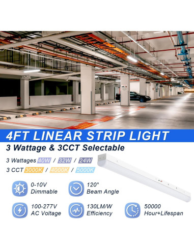 Luces de tira LED 4 pies regulables 24W/32W/40W 3500K-5000K