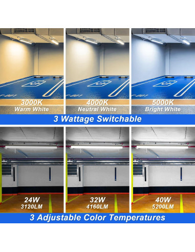 Luces de tira LED 4 pies regulables 24W/32W/40W 3500K-5000K