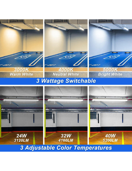 Luces de tira LED 4 pies regulables 24W/32W/40W 3500K-5000K