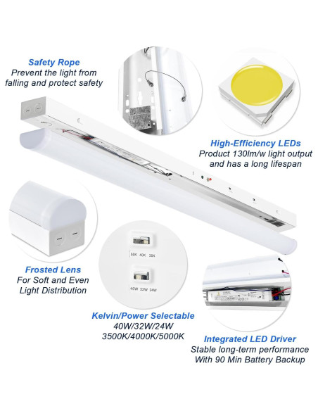 Luces de tira LED 4 pies regulables 24W/32W/40W 3500K-5000K
