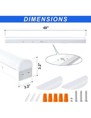 Luces de tira LED 4 pies regulables 24W/32W/40W 3500K-5000K