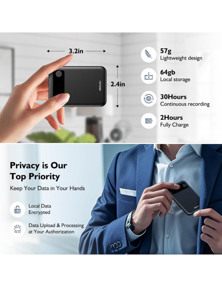 Grabadora de Voz AI AKALULI L816 con 30H Grabación y 64GB