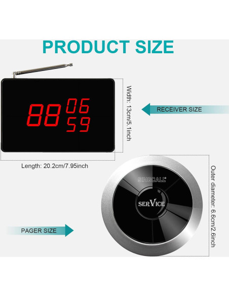 Sistema de Llamada Inalámbrico SINGCALL para Restaurantes 5 Botones