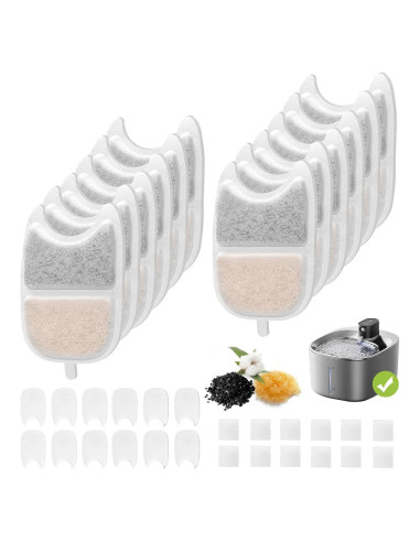 12 Filtros y Esponjas de Reemplazo Tettie para Fuente de Gato 4L