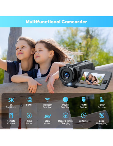 Cámara de Video FIREFOTO 5K 56MP Doble Lente con WiFi