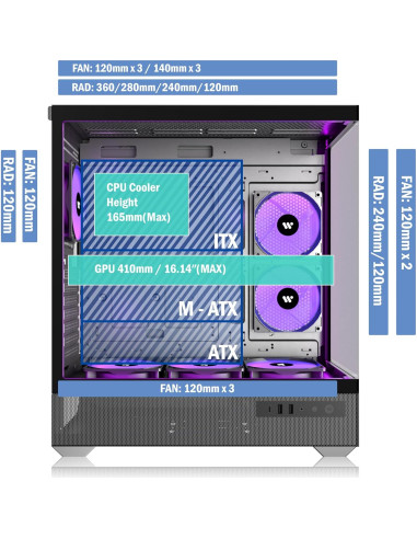 Caja de PC ATX ANSAITE C8 con 6 Ventiladores ARGB