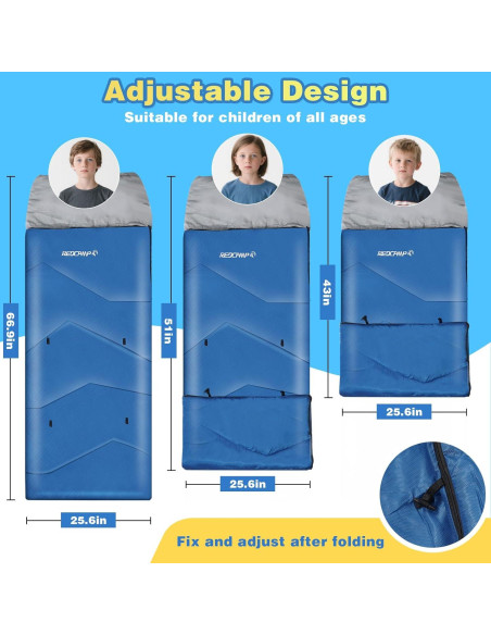 Saco de Dormir REDCAMP para Niños 3 Temporadas Azul 169 cm