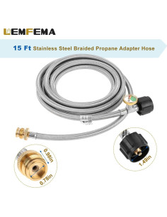 Manguera Adaptadora de Propano 15 pies Lemfema Acero Inoxidable 2