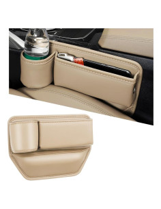 Organizador de Asiento de Coche Gasedin Beige Ajustable con Portavasos