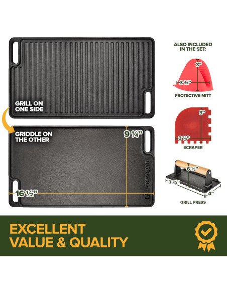 Plancha Reversible de Hierro Fundido Innovaciones Modernas 44.7x25.4cm