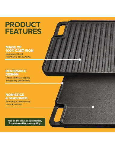 Plancha Reversible de Hierro Fundido Innovaciones Modernas 44.7x25.4cm