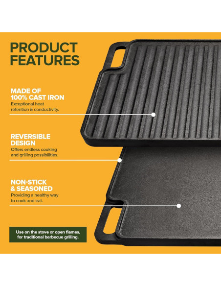 Plancha Reversible de Hierro Fundido Innovaciones Modernas 44.7x25.4cm