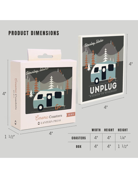 Juego de 4 Posavasos Cerámicos Lantern Press Stanley Idaho