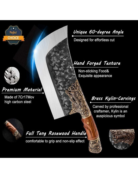 Cuchillo de Carnicero Purple Dragon 34cm Acero Alto Carbono