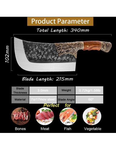 Cuchillo de Carnicero Purple Dragon 34cm Acero Alto Carbono