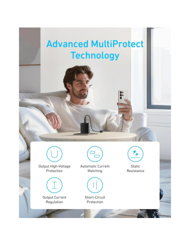 Cargador USB-C Anker 45W Rápido con 2 Cables 1.5m Negro