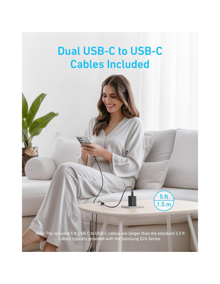 Cargador USB-C Anker 45W Rápido con 2 Cables 1.5m Negro Cargador USB-C Anker 45W Rápido con 2 Cables 1.5m Negro