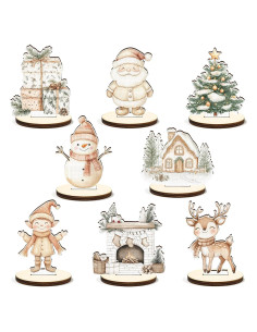 Juego de Centro de Mesa de Madera Boho Beige Navidad 16 Pcs