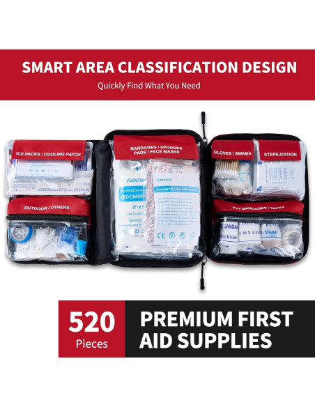 Kit de Primeros Auxilios AIDEHELP 520 Piezas - Emergencia Rojo