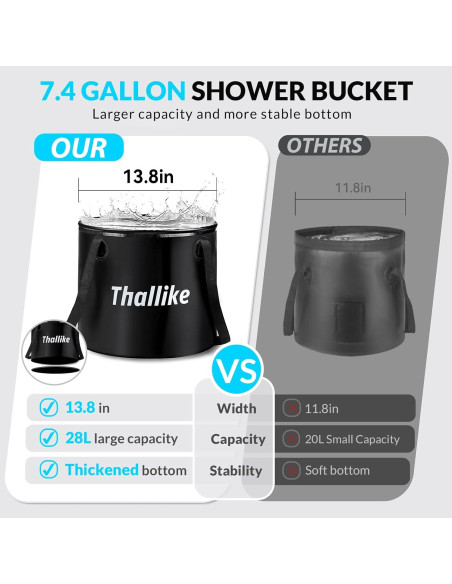 Ducha de Camping Portátil Thallike con Cubo Plegable 28L