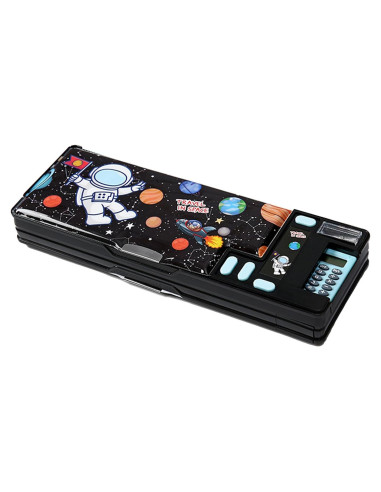 Estuche Multifuncional LilyBeauty con Calculadora y Sacapuntas - Negro