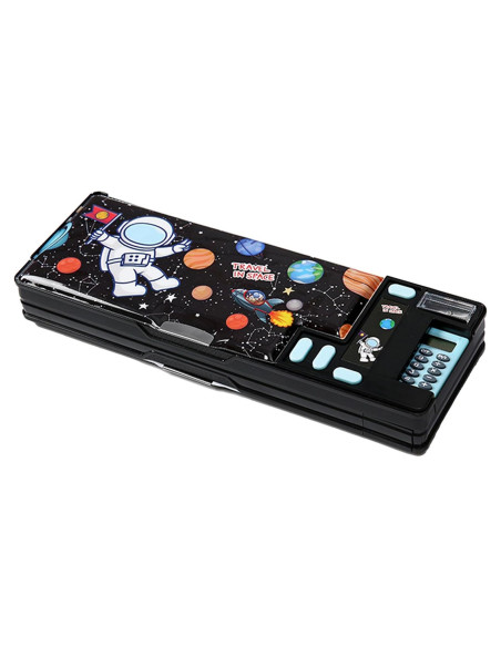 Estuche Multifuncional LilyBeauty con Calculadora y Sacapuntas - Negro