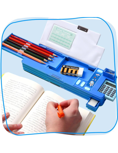 Estuche Multifuncional LilyBeauty con Calculadora y Sacapuntas - Negro