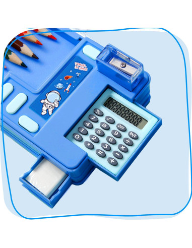 Estuche Multifuncional LilyBeauty con Calculadora y Sacapuntas - Negro