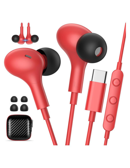 Auriculares USB C In Ear Bonitos con Micrófono y Control de Volumen