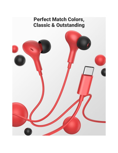 Auriculares USB C In Ear Bonitos con Micrófono y Control de Volumen