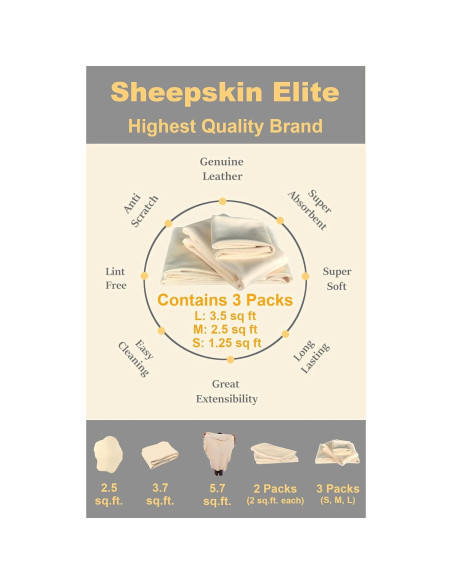 Paño de Secado Chamois SHEEPSKIN ELITE 7.25 m Cuero Absorbente