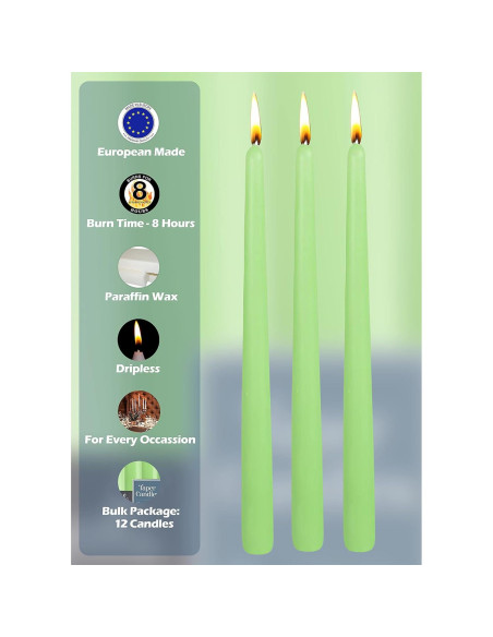 Hyoola Velas Taper Altas 12 Pack 25.4 cm Verde Apio Sin Goteo
