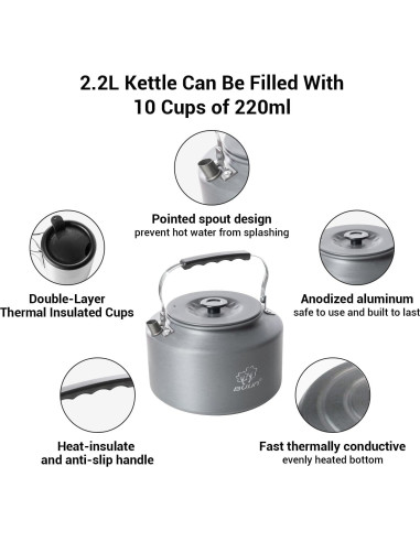 Hervidor de Camping Bulin 2.2L con 2 Tazas de Acero Inoxidable