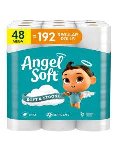 Papel Higiénico Angel Soft 48 Rollos Mega 320 Hojas 2 Capas