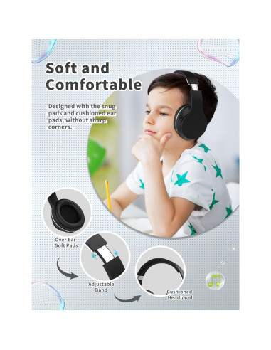 Auriculares Bluetooth DMJ BT56 para Niños y Adultos - Sonido Estéreo, 10h Batería, Plegables, Negro