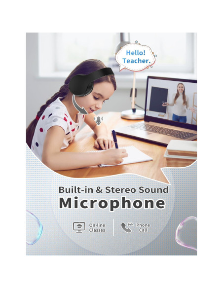 Auriculares Bluetooth DMJ BT56 para Niños y Adultos - Sonido Estéreo, 10h Batería, Plegables, Negro